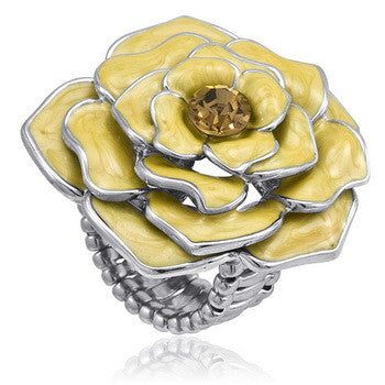 Stretch Ring, Rose, Yellow Enamel