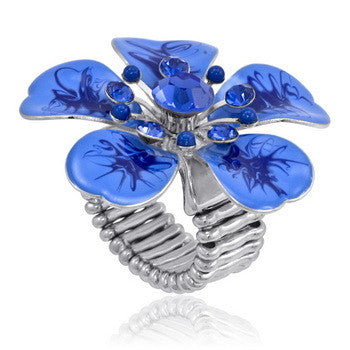 Stretch Ring, Pansy, Blue Enamel