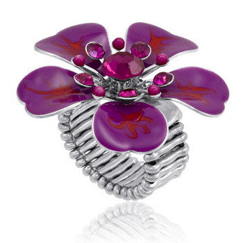 Stretch Ring, Pansy, Pink Enamel